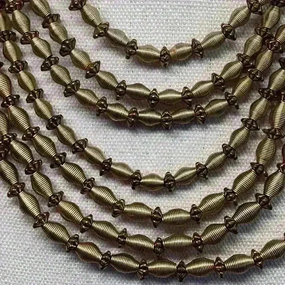 Gold Metal Swirl Beaded Necklace with Multiple Strands Vintage - Picture 2 of 3